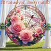 2D Flat Round Acrylic Decoration Sign, Red Rose, Pink Lotus and Dragonfly Design, Suitable for Wall Decoration, Porch, Room, Villa, Accents Home, Hall