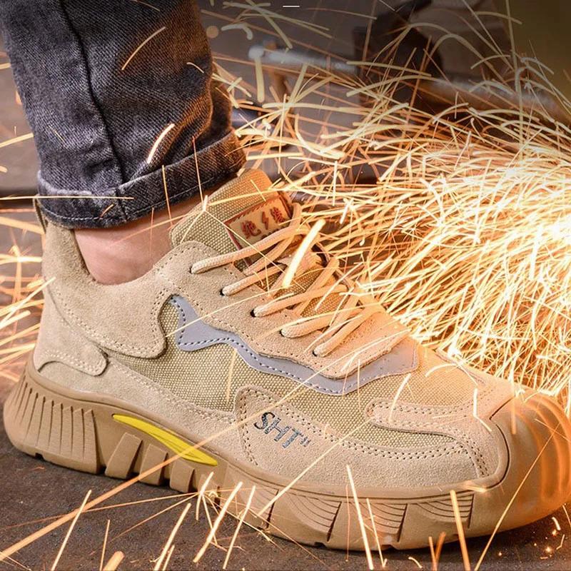 Men's Steel Toe Work Safety Shoes Lightweight Breathable Anti-smashing Work Shoes Male Boots Slip On Casual Sneaker Men Shoes 46