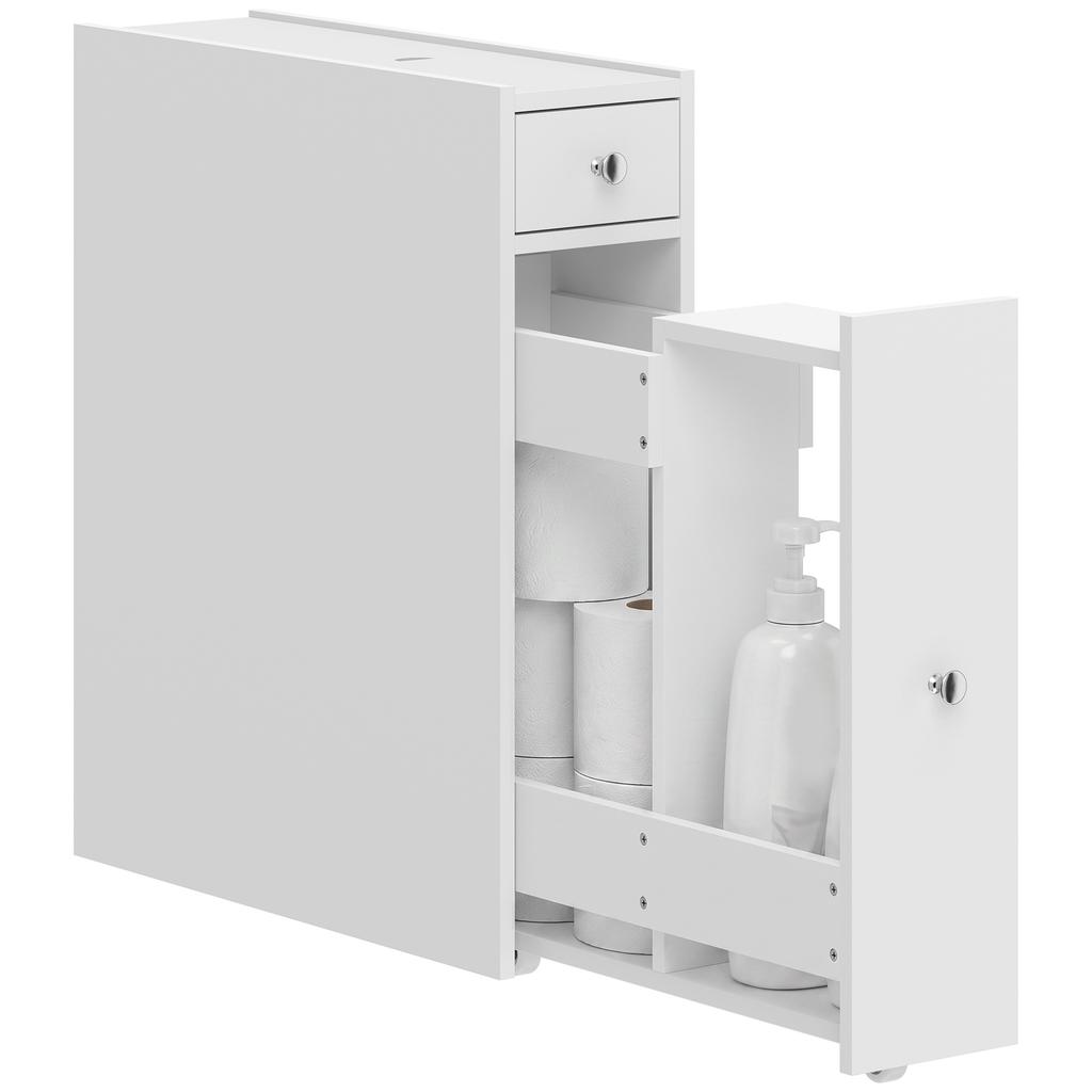 Narrow Bathroom Cabinet, Freestanding Bathroom Cabinet with 2 Drawers, White