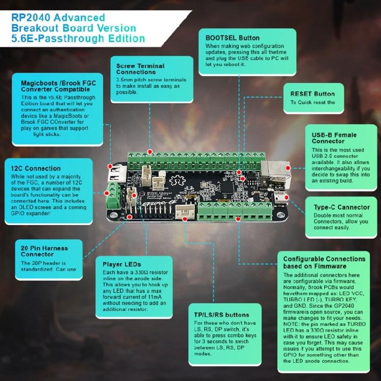 USB Passthrough Fighting Board V5.6E RP2040 Продвинутая Fighting Board для Мультиплатформенной Hitbox