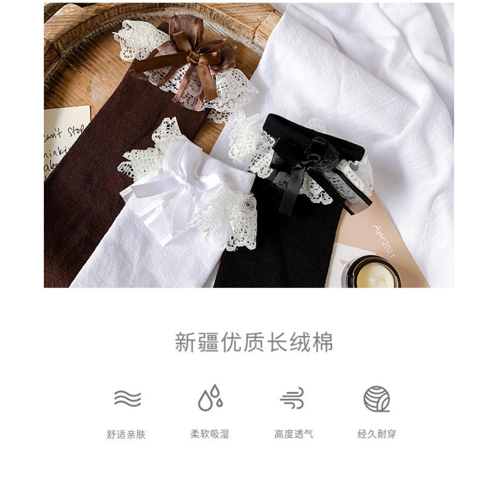Носки JK Hottie Lolita, кружевные носки из телячьей шерсти, носки Lolita Medium Long Bow Cotton Socks, весна, осень, зима
