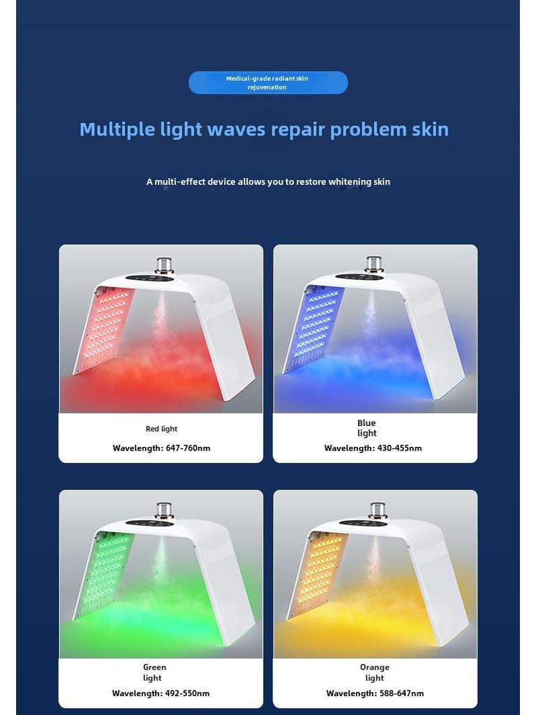 Складной светодиодный спектрометр для омоложения кожи с холодным спреем и красно-синей светотерапией для салонов