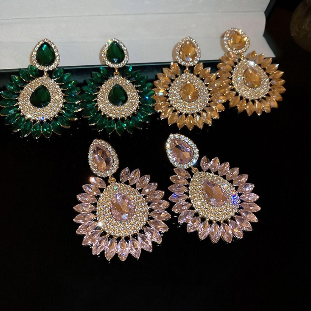 Элегантные серьги-капли со стразами, серьги-подвески с кристаллами в виде подсолнухов, изысканные серьги-капли для леди
