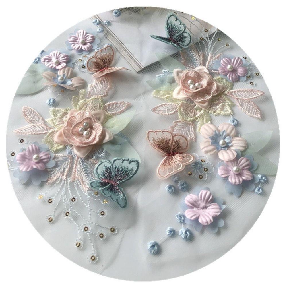 Iron-On Lace Applique Patch 3D Floral Pearl Lace Patch Decorative Embroidery Sewing Patch Sewing