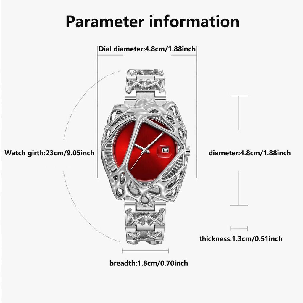 Y2K Ретро Часы Мода Гетеротипный Дизайн Мужские Кварцевые Часы Нержавеющая Сталь Водонепроницаемые Светящиеся Дата Наручные Часы