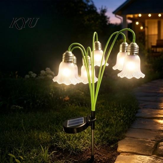Landscape Path Lighting Solar Lily of the Valley Flower Lights Outdoor, Waterproof Garden Stake Lights, Yard Art Decoration Auto On/Off LED