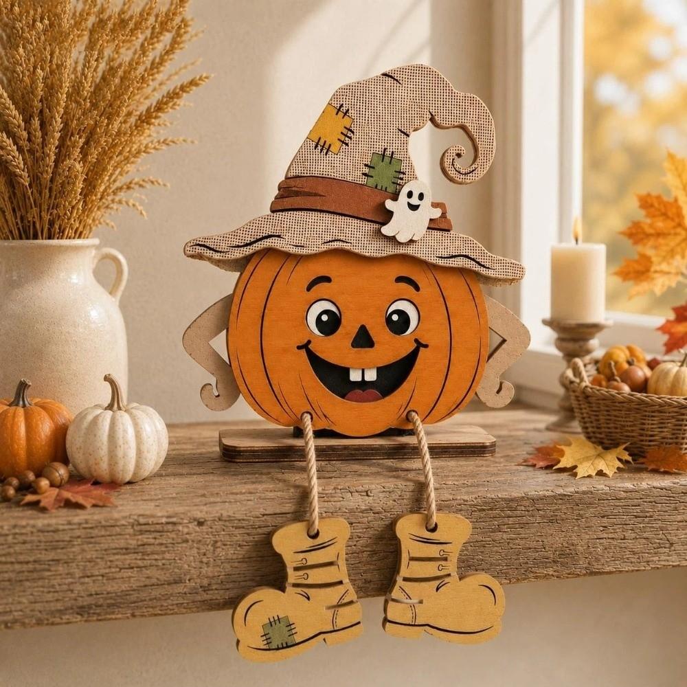 3Pcs Pastoral Pumpkin-Shaped Wooden Ornaments Vintage Face Pumpkin Display Decor Harvest Season
