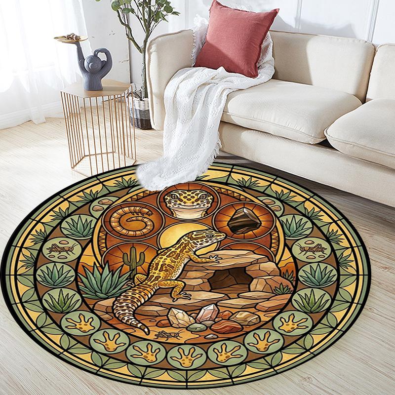 Desert Gecko Glass Round Area Rug Under Office Chairs Bedroom Living Room Home Decor