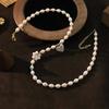 GLSEEVO Natural Freshwater Pearl Heart Flower Necklace for Wedding Bridal Engagement White Pearl Choker Korean Style Jewelry