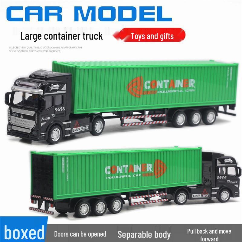 Alloy Double-Layer Pull-Back Military Truck Model with Flatbed Trailer