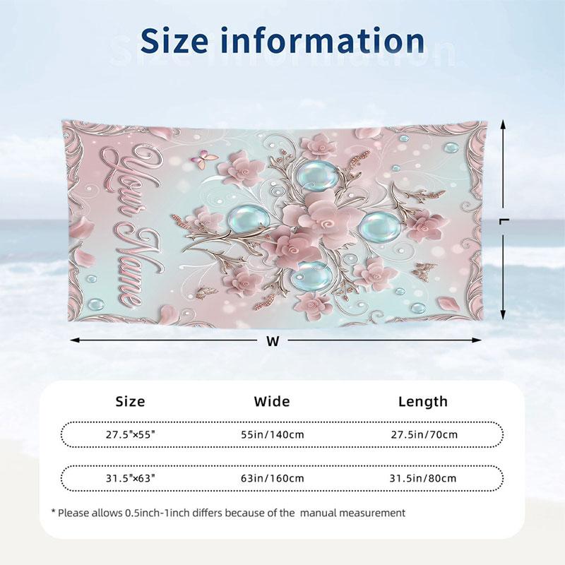 Floral Garden Theme Beach Towel Personalized Custom Name & Text Soft Quick Dry Beach Towel for Swimming Travel