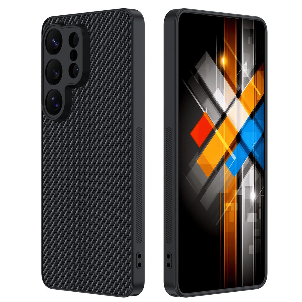 Чехол для Samsung Galaxy S26 Ultra Кожа + Жесткий ПК Чехол для Телефона Текстура Углеродного Волокна