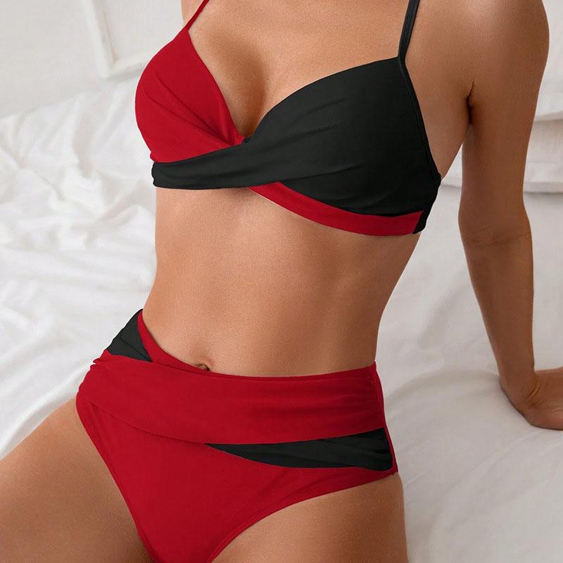 Новый женский купальник бикини комплект ребристый витой цветной блок сексуальный двухсекционный купальный костюм купальники