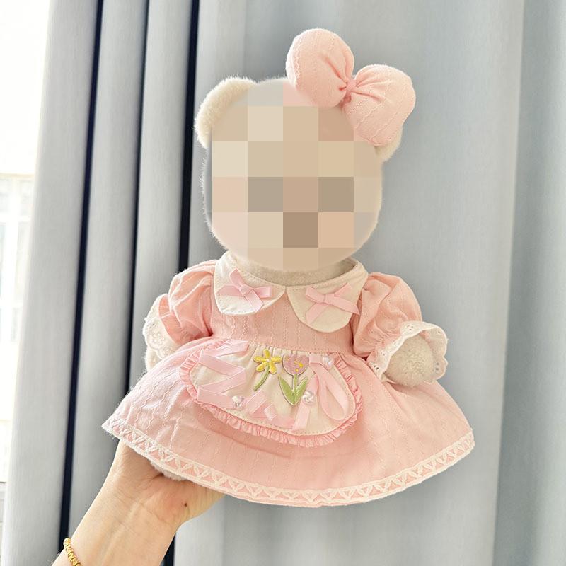 [Cloth Only] the Princess Style Clothes for 30cm Plush  Dolls, Checkered Puffy Skirt Set with Bow Headband.