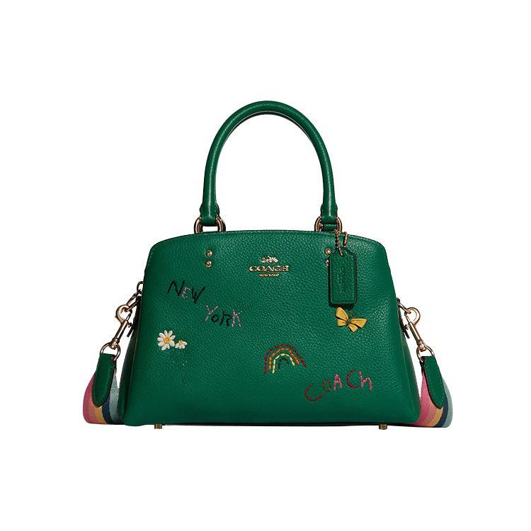 Coach X Diary Embroidery Lillie Embroidery 26 Solid Top Handle Embroidered Leather Tote Shoulder Crossbody Bag Large Women Bags Green C8364-IMGRU