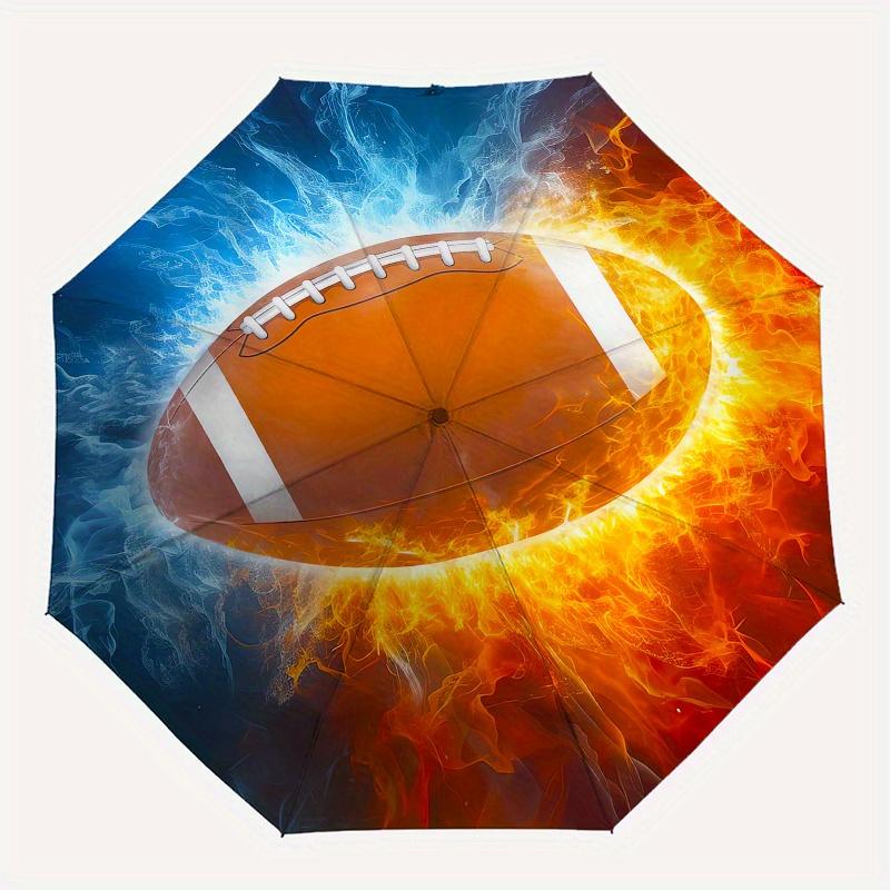 Football, Fire_and_Ice Automatic folding umbrella simple eight rib design, bright color pattern, durable iron frame, ideal for travel and o