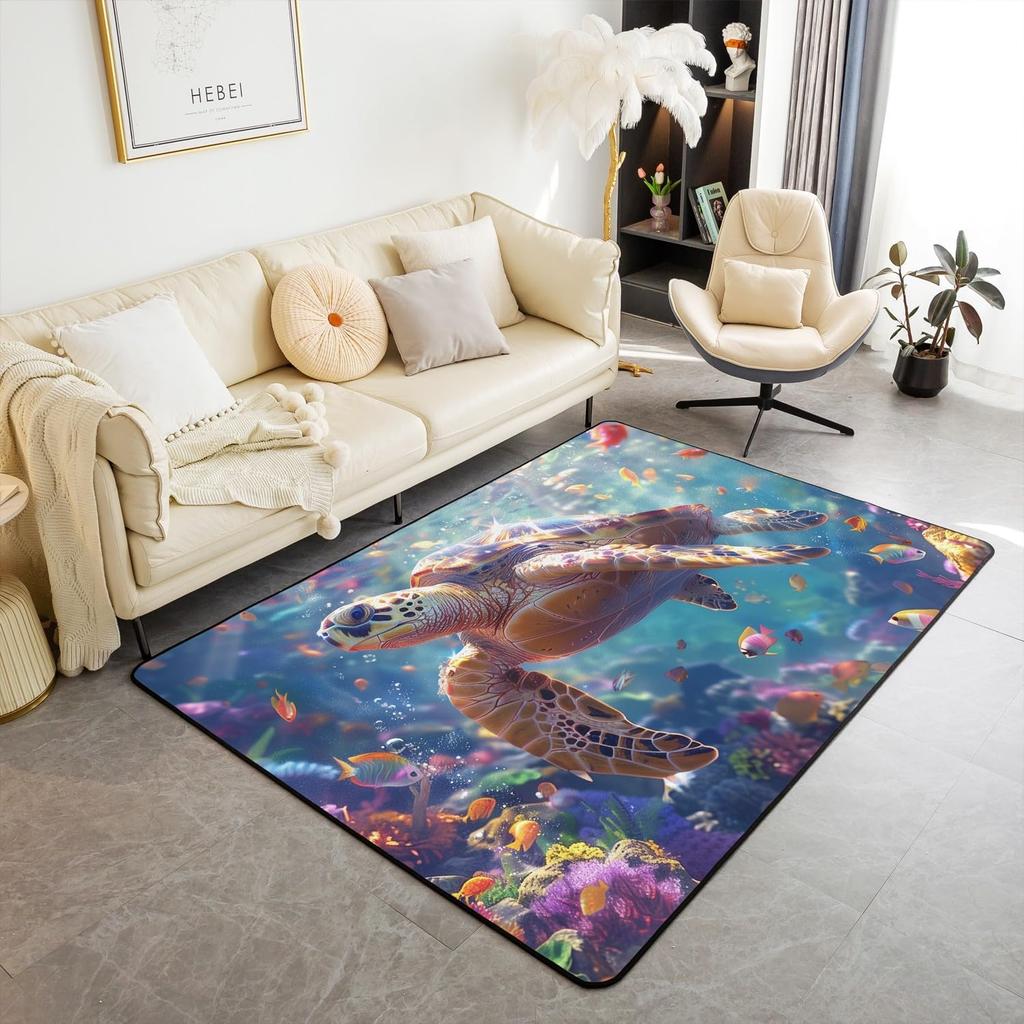 Ocean Themed Living Room Rugs for Bedroom Area Rug Octopus Decor Carpet for Boys Girls Teens Tentacles Indoor Floor Mat Black