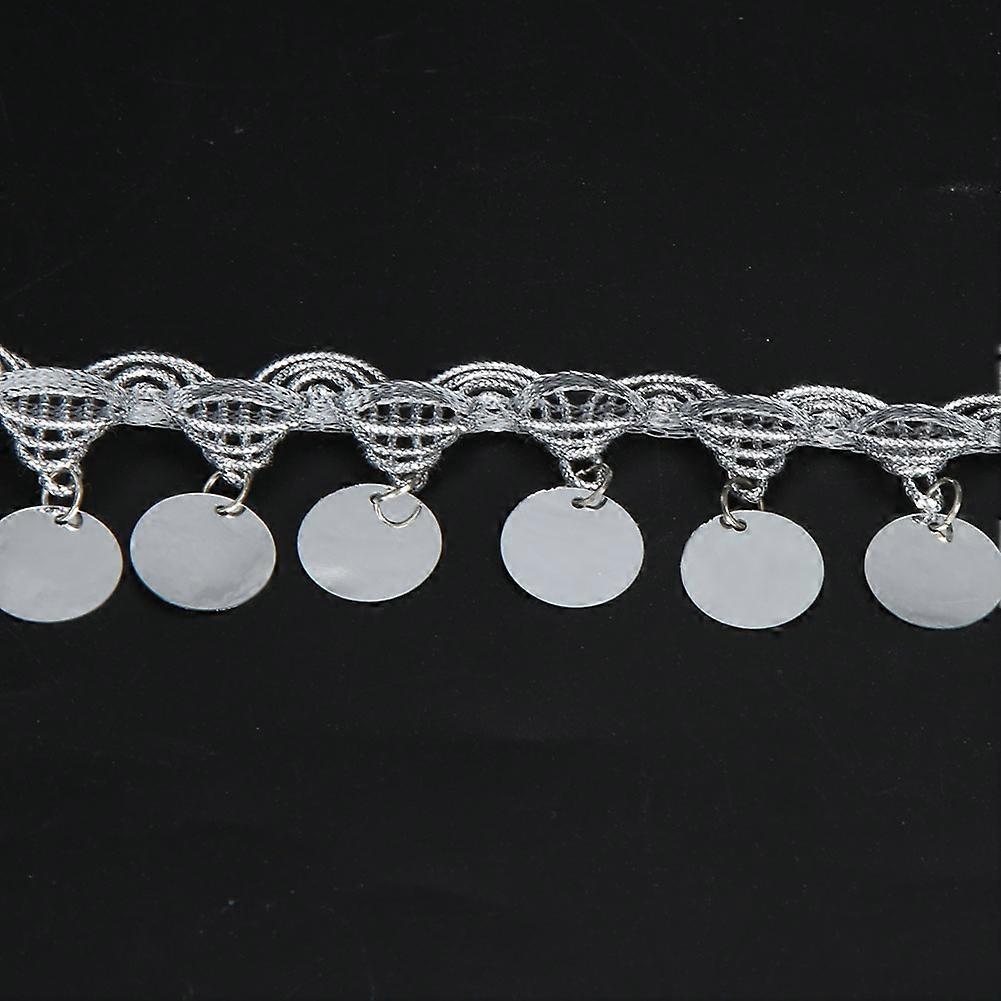 Belly Dance Tassel Belt Round Coin Hip Scarf National Clothes Supplies Accessories 10 Yards(Silver)
