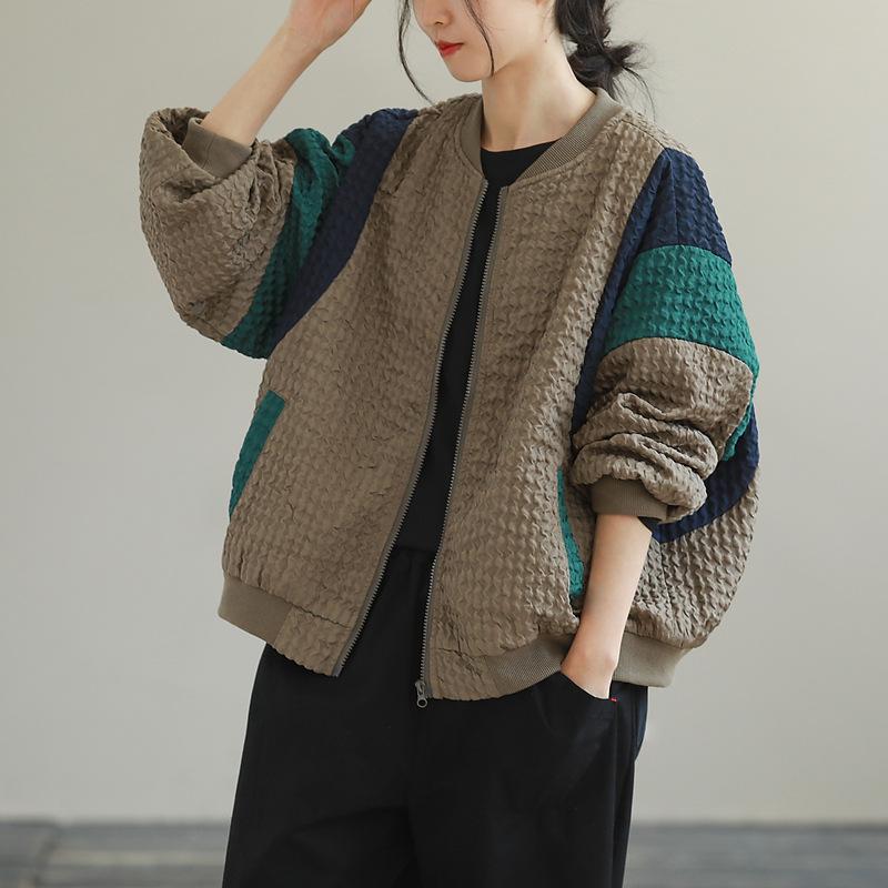 Женская литературная свободная повседневная куртка с длинным рукавом, сращивающаяся, с круглым вырезом, удобная цветная куртка Collision