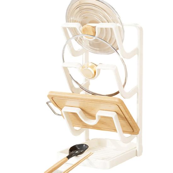 Yousheng Настольный органайзер для крышек от кастрюль, подставка для хранения крышек от сковородок со съемным поддоном для капель и подставкой для ложки, органайзер для кухонной столешницы во время приготовления пищи для крышек