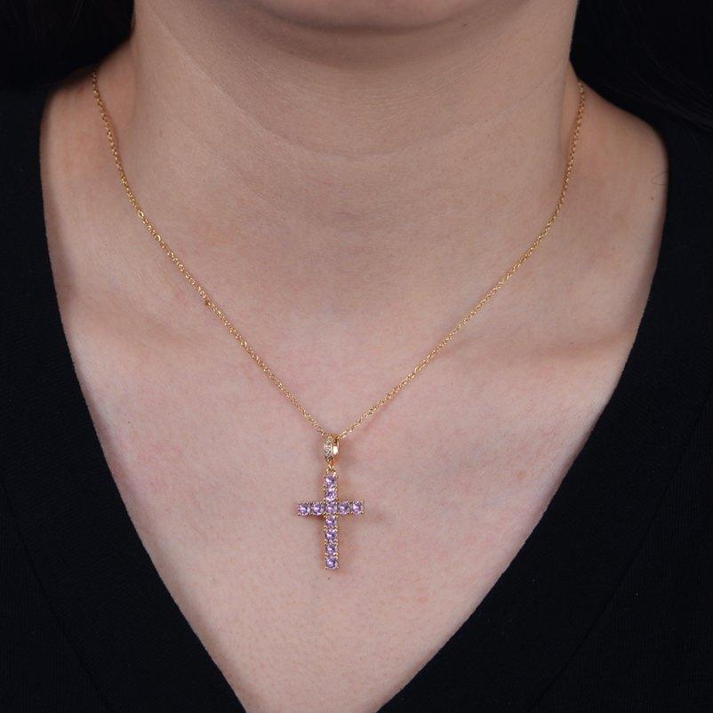 Mlluki 925 Sterling Silver Pink Cross Pendant Necklace for Women