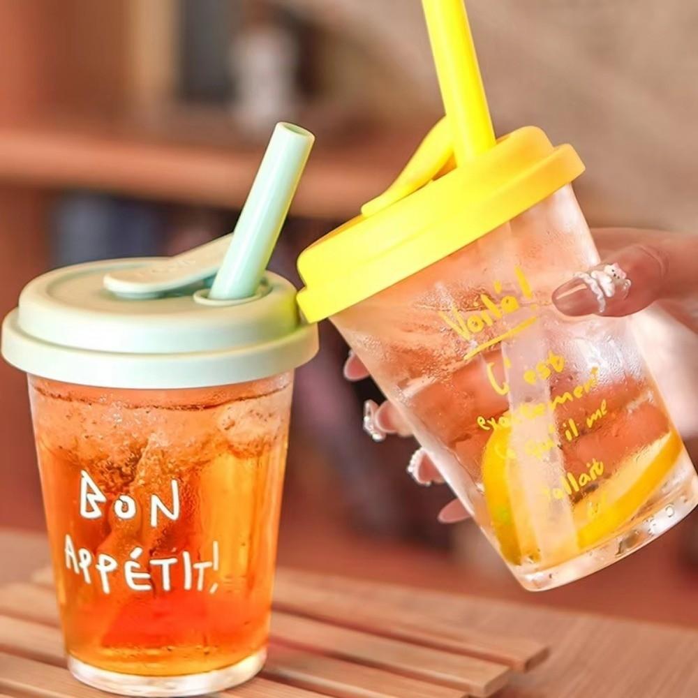 Large Water Milk Bottle Cup with Straw Coffee Cup Portable Glass Water Cup  For Sports Camping