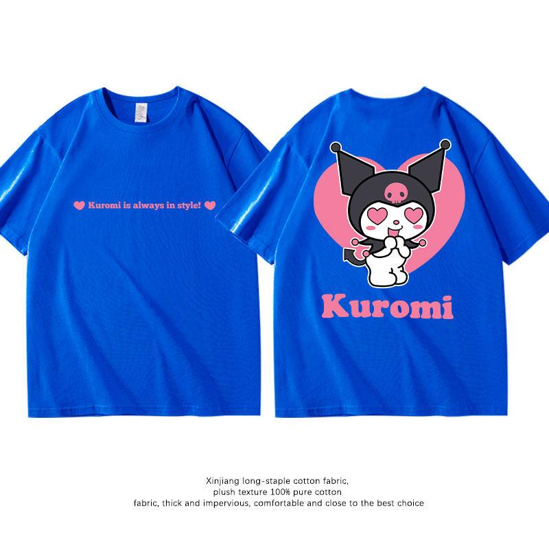 New Summer Pure Cotton Childrens Tshirt Kuromi Fashion Doublesided Printed Parentchild Outfit Round Neck Short Sleeved Shirt