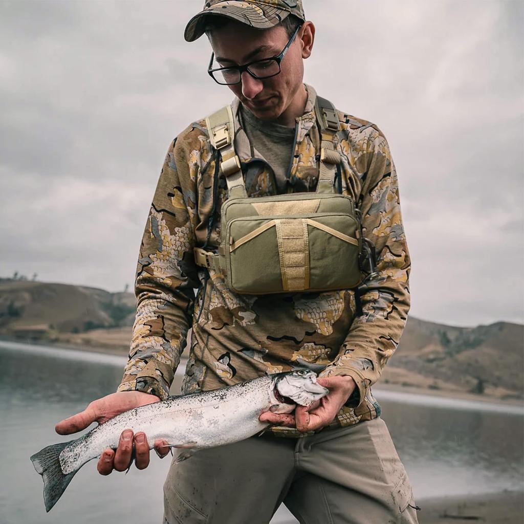 VOTAGOO GEAR Fishing Vest, Fishing Bag, Multifunctional Chest Pack (JP, Alphabet, Free Size, GREEN)