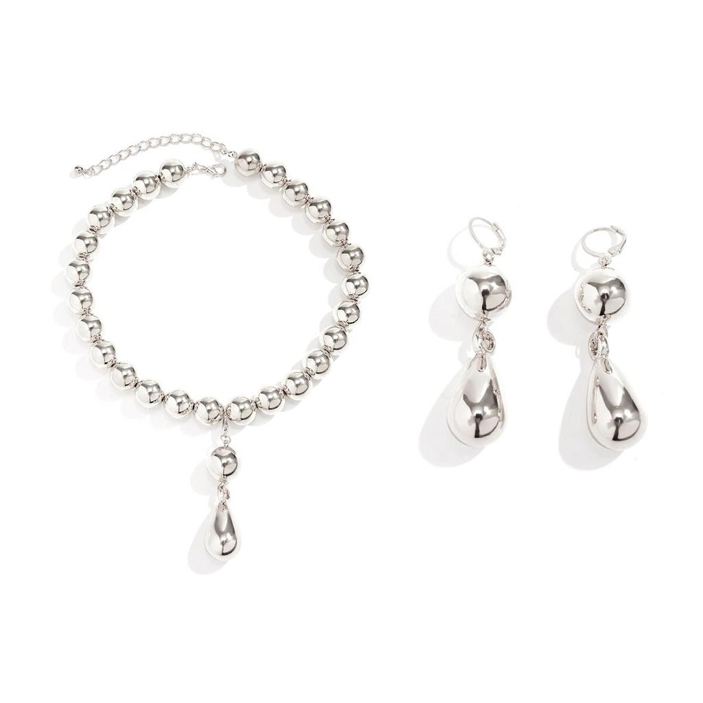 Punk Acrylic CCB Big Ball Bead Chain Necklace Drop Earrings for Women Vintage Chunky Clavicle Chain Grunge Jewelry Set Steampunk
