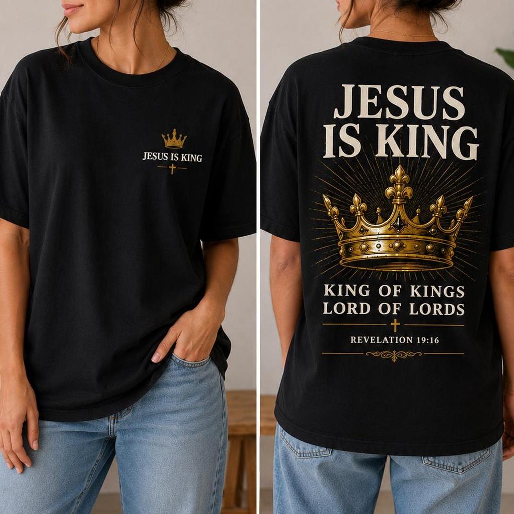 Jesus Is King Shirt, Revelation 19:16 Christian T Shirt, King of Kings Lord of Lords Tee, Faith Based Shirt, Christian Gift for Men Women