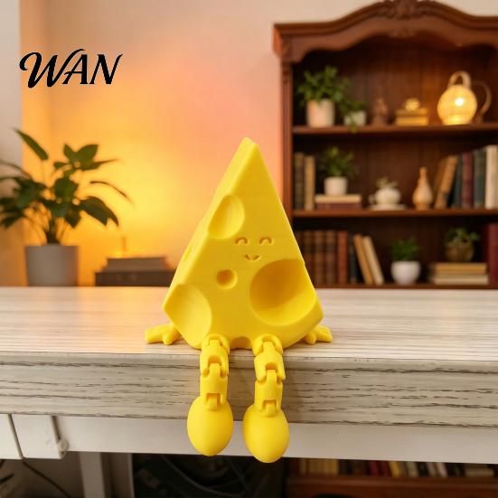 Creative Cheese Collectible Novelty Sculpture with Movable Joints, 3D Printed Funny Cute Decoration Slice Figurine Fidget Toy for Stress Relief,