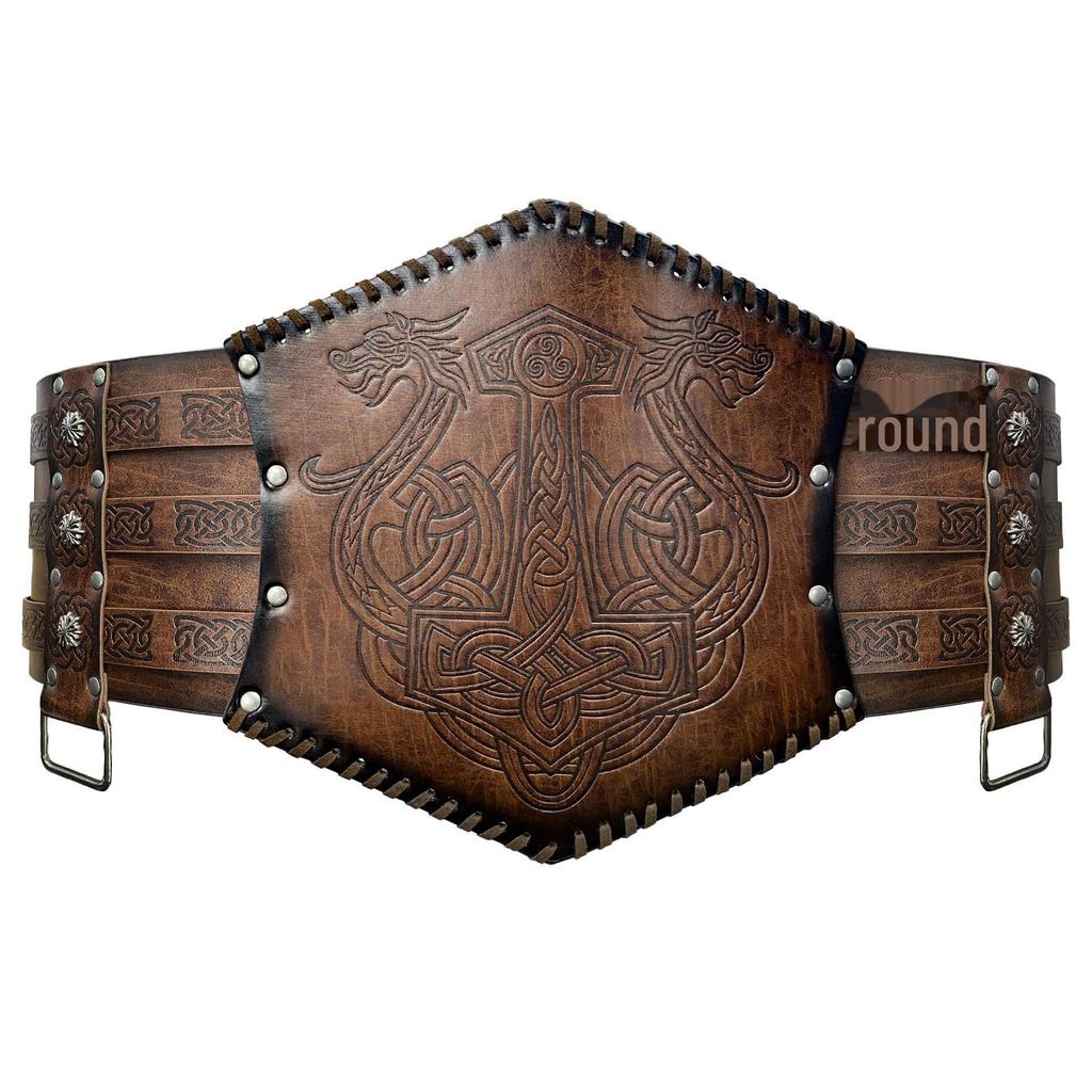 Nordic Viking Thor's Hammer Embossed Wide Medieval Waist Belt