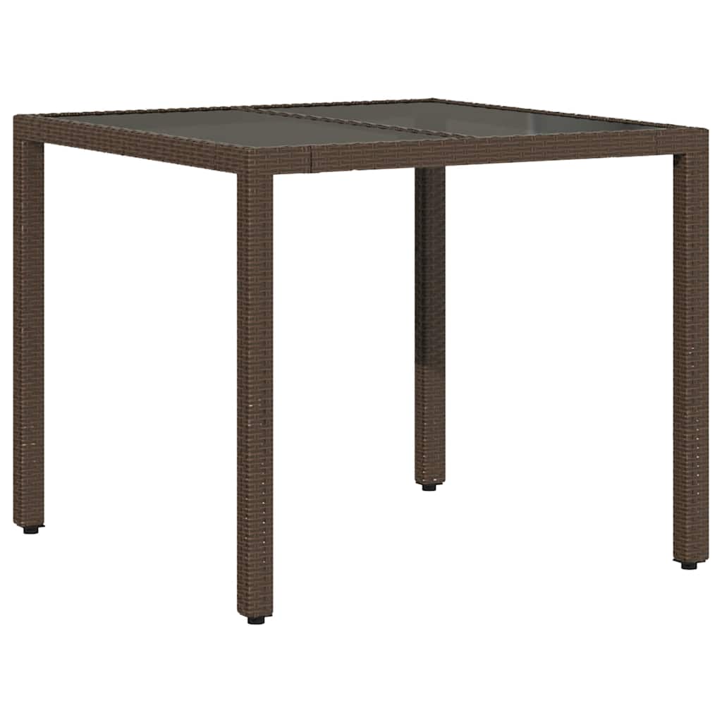Vidaxl Stół Ogrodowy Ze Szklanym Blatem, Brąz, 90X90X75 Cm, Polirattan
