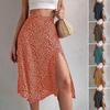 Women Summer Skirt Slit A-line Floral Print High Waist Loose Dress-up Breathable Elegant Lady Midi Skirt Female Clothes