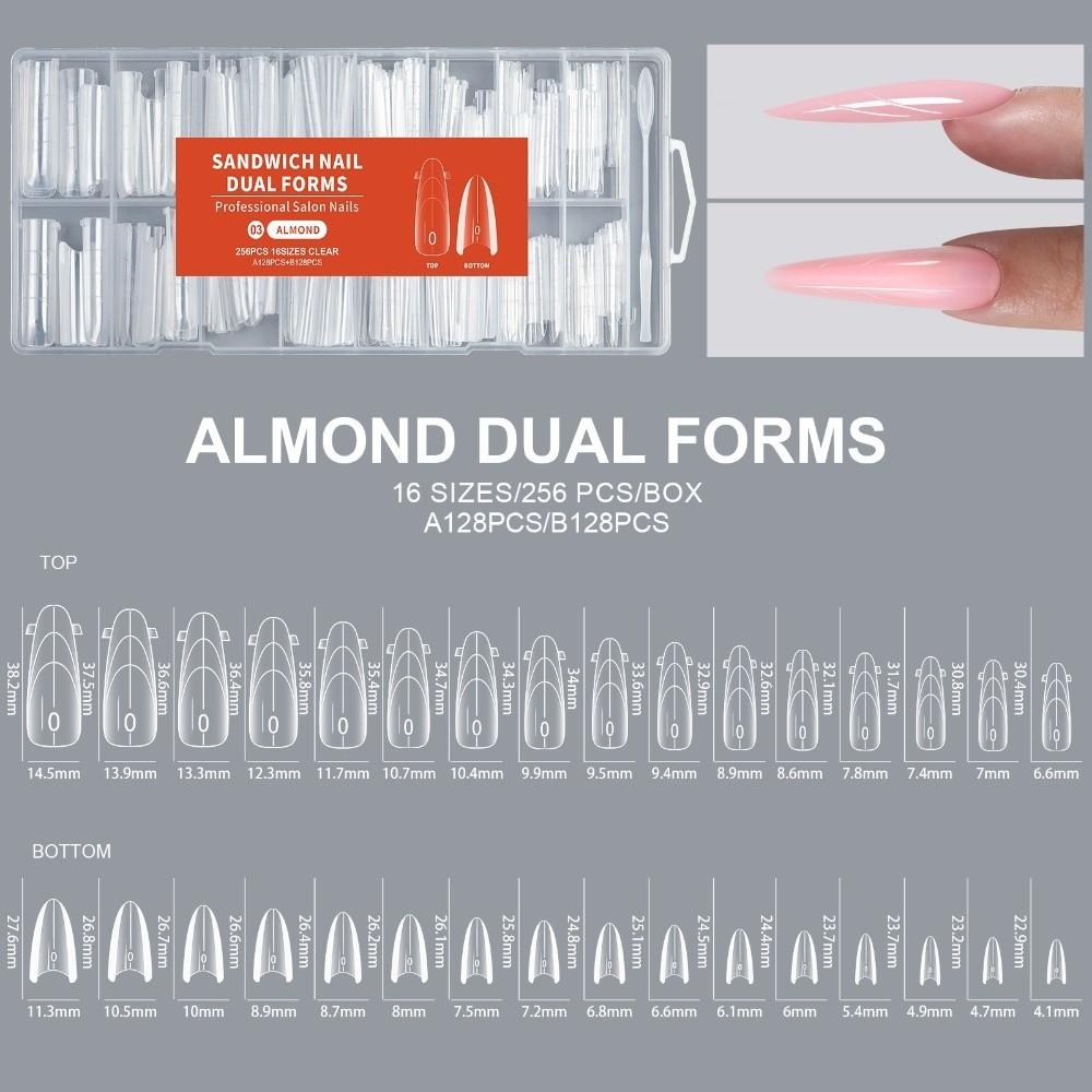 256Pcs/Box Transparent Nail Sandwich Dual Form DIY Tips Nail Extension Form New Nail Tips