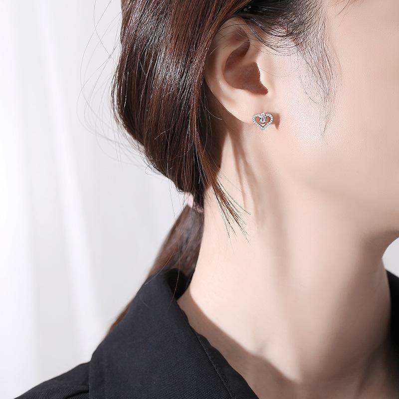 Ada Jewelry Joias De Prata S925 Sterling Silver 3A Zircon Heart Design Stud Earring for Women