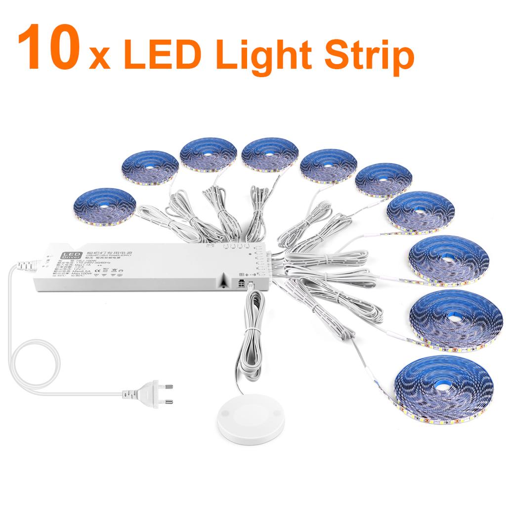 LED Under Cabinet Strip Light Set 1-10PCS With Dimmable Hand Scan &Touch Motion Sensor Switch SMD2835 For Kitchen Display Closet