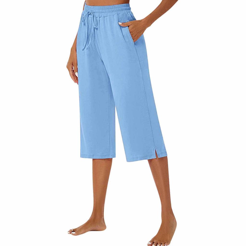 Женские брюки для йоги, широкие повседневные летние свободные удобные спортивные штаны на шнурке, пижамы с карманами