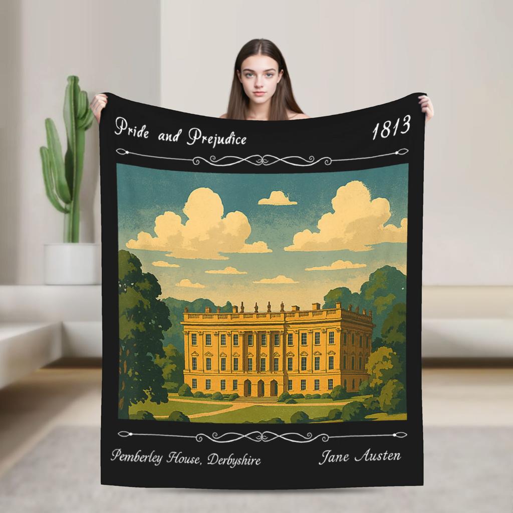 Jane Austen Pride and Prejudice Flannel Blanket Obstinate Headstrong Girls Vintage Throw Blankets for Home 200x150cm Lightweight