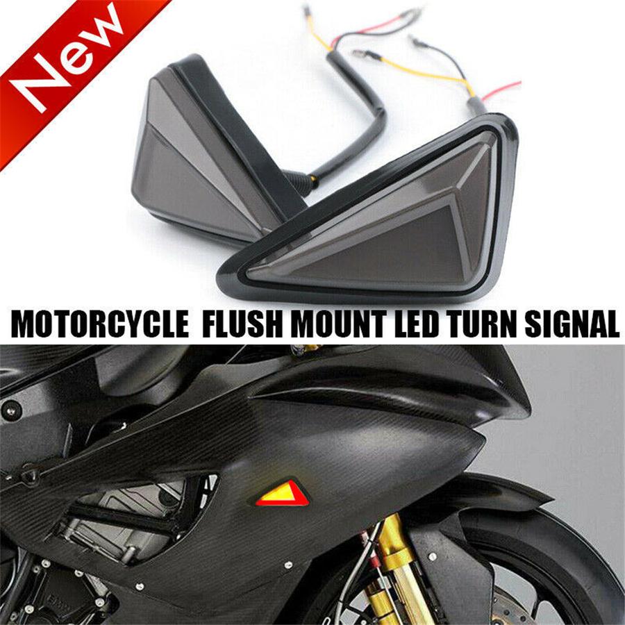 2Pair Motorcycle Triangle Led  Drl Running Indicator Light Turn Signal Braking Tail Light  Flush Mount  For Yamaha Honda