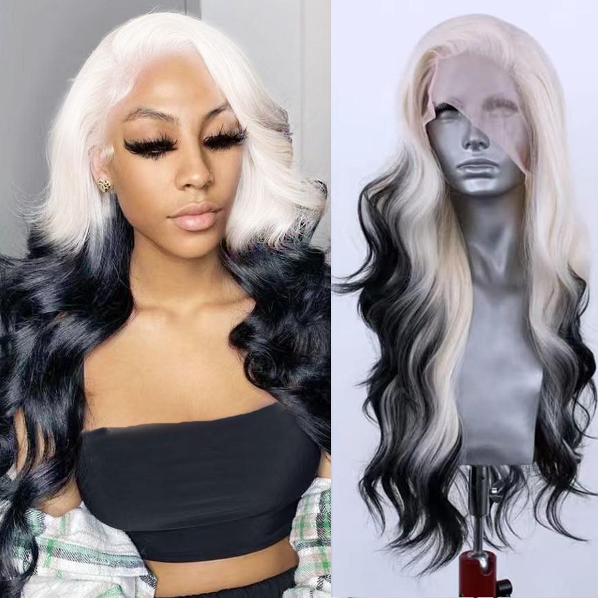 AIMEYA Ombre Synthetic Lace Front Wig for Women Platinum Black Wig Synthetic Daily Use Cosplay Costume Party Wig