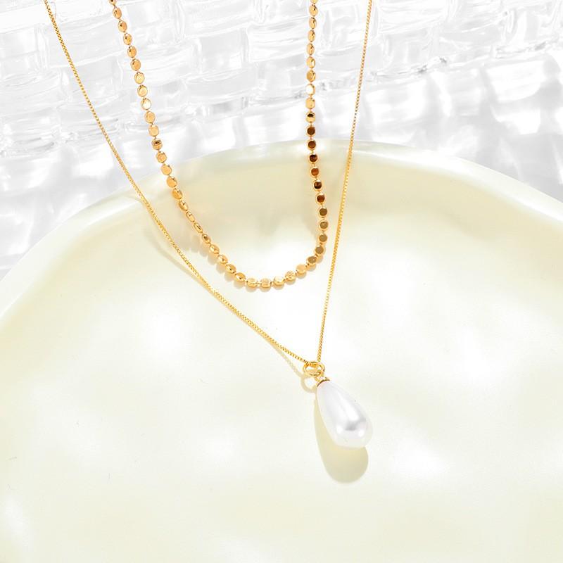 Irregular Pearl Pendant Layered Necklace Fashionable Gold Choker Women Elegant Multi-layer Jewelry