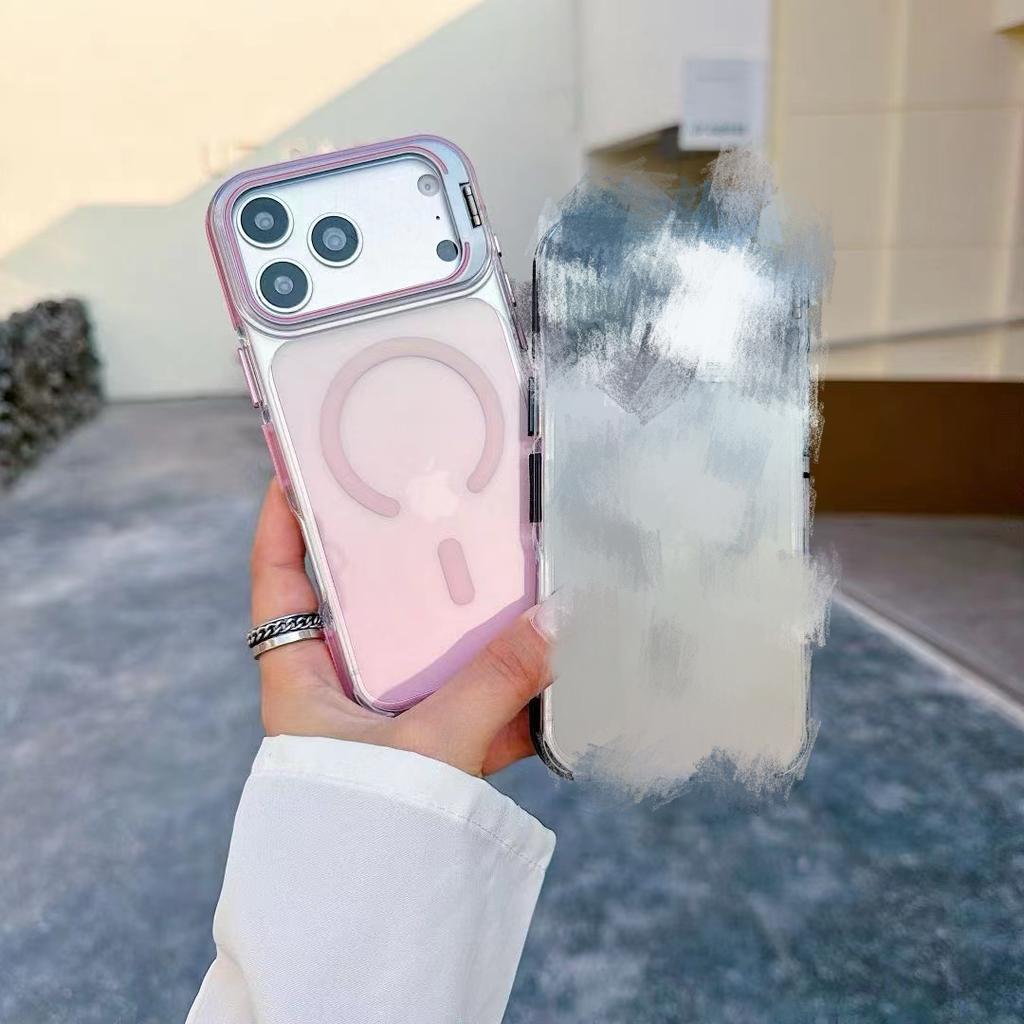 Lens Support For Magsafe Wireless Charge Case For iPhone15 14 13 16 17 Pro Max Luxury Clear Gradient Shockproof Magnetic Cover