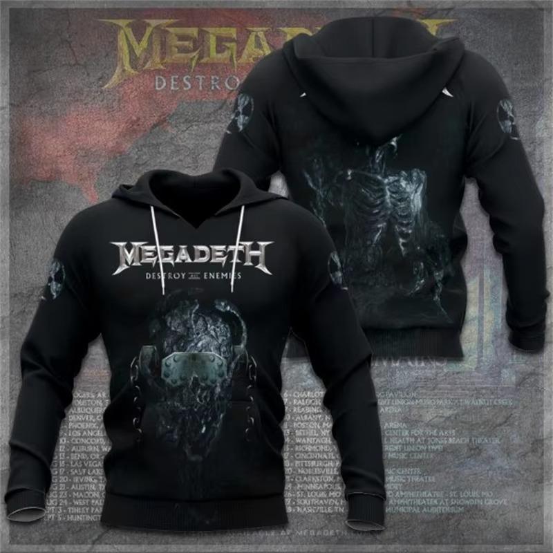 Rock Band Megadeth 3D-печать Худи Мужские Женские Мода Ретро y2k Графический Худи Толстовка Мужская Одежда Мужской Спортивный Костюм Подарок Фанату