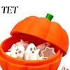 Pumpkin Storage Organizer Halloween Box with 20 Mini Ghosts, for Candy & Treat, Container Lid Trick or Treat Holiday Party Ghost Figures
