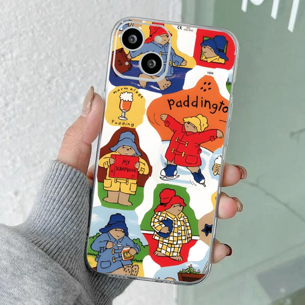 Cute P-Paddington Bear Phone Case For iPhone 16,15,14,13,12,11 Plus,Pro,Max,XR,XS,X,7,8 Plus,SE,Mini Transparent Silicone Soft