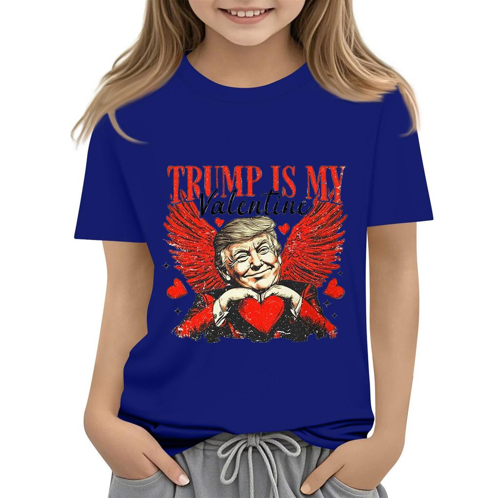 Детская модная повседневная футболка с коротким рукавом и круглым вырезом с принтом ко Дню святого Валентина