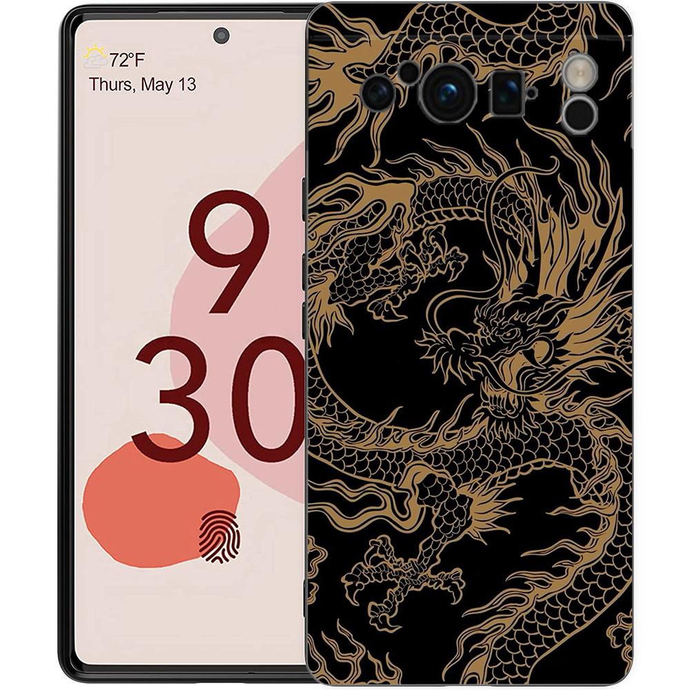 Чехол для телефона Google Pixel 8 7 6 Pro 8A 7A 6A, ТПУ-оболочка, Мягкий силикон, Ударопрочный, Черный чехол, Иллюзорный цвет, Китайский дракон