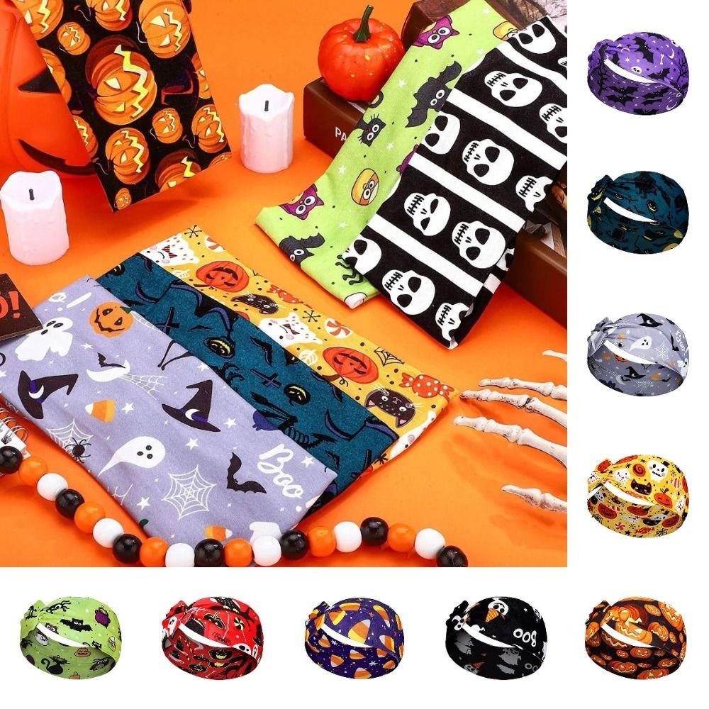 Wide Edge Bat Print Wide Headbands Vintage Halloween Printed Headband Knot Elastic Turban Running