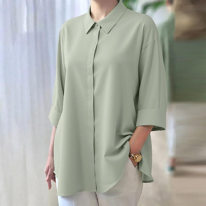 ZANZEA Женская однотонная блузка свободного кроя с рукавом 3/4 и отложным воротником